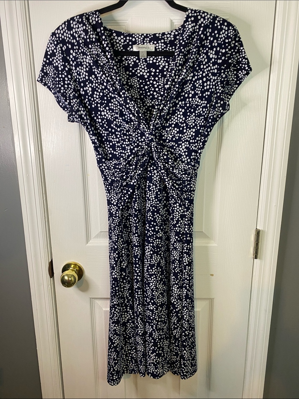 Dress Barn Navy Polka Dot Knot-Front Midi Dress Size 4.